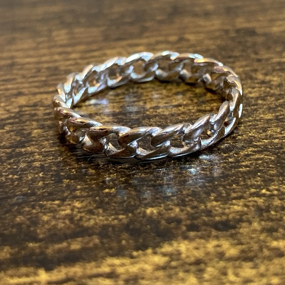 Hard Jewelry Mini Cuban Link Ring Mens Size 11 Silver Tone Chain Band